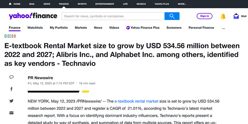Screenshot of the article on Yahoo Finance
