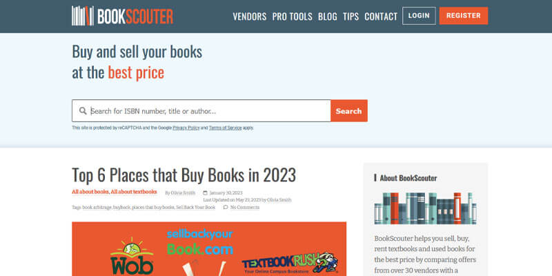 Screenshot of the article on the website of BookScouter